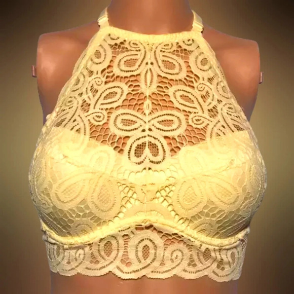 VICTORIAS SECRET PINK LACE PADDED PUSH UP BRALETTE HIGH NECK HALTER NECK BRA NWT - Picture 1 of 1